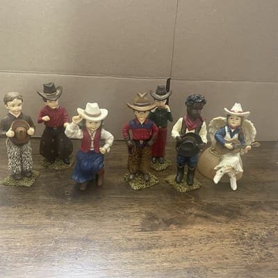 Unbranded Vintage Resin Western Cowboy Children Figurine Set Of 7 4.5 “ - Thumbnail 3
