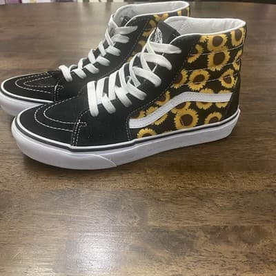 Vans Off The Wall Sunflower Black Yellow Sneakers Teen Sz 6 Skater Girl Hippie - Thumbnail 6