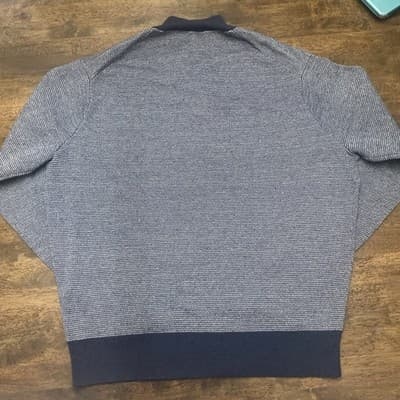 Peter Millar Merino Wool And Linen Navy Pullover Sweater With Texas Logo - Thumbnail 3