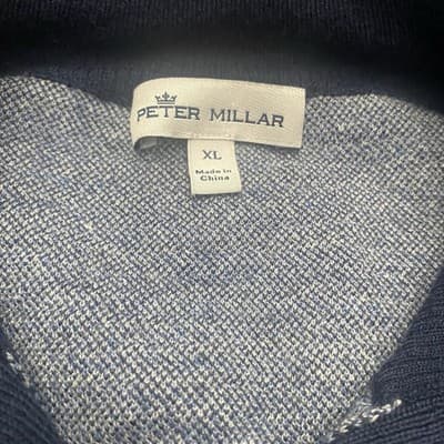 Peter Millar Merino Wool And Linen Navy Pullover Sweater With Texas Logo - Thumbnail 9