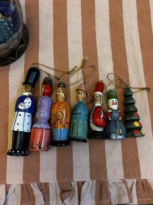 Rare Russian Nesting Doll w/ 7 Christmas Ornaments, Hand Crafted Painted, Signed - Thumbnail 5