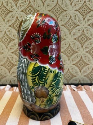 Rare Russian Nesting Doll w/ 7 Christmas Ornaments, Hand Crafted Painted, Signed - Thumbnail 2