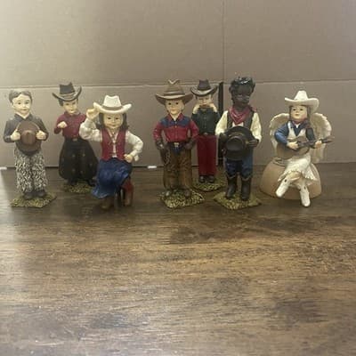 Unbranded Vintage Resin Western Cowboy Children Figurine Set Of 7 4.5 “ - Thumbnail 2
