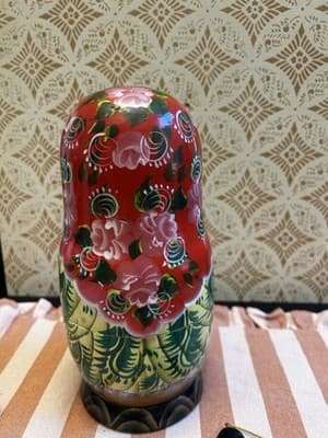 Rare Russian Nesting Doll w/ 7 Christmas Ornaments, Hand Crafted Painted, Signed - Thumbnail 3