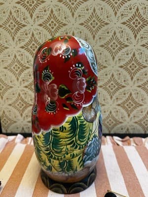 Rare Russian Nesting Doll w/ 7 Christmas Ornaments, Hand Crafted Painted, Signed - Thumbnail 4