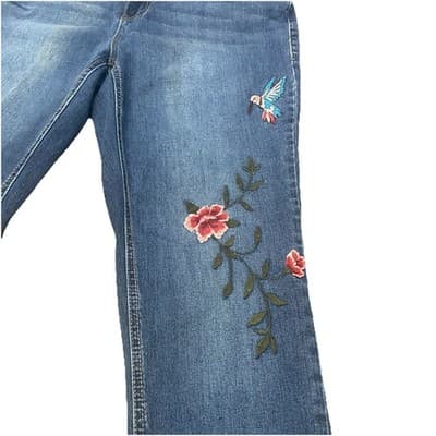 Earl Jeans Y2K Skinny Leg Embroidered Womens Sz 14 Mid Rise Floral Hummingbird - Thumbnail 2