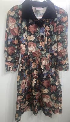 Cottontail Originals Vintage Girls Dress All Cotton W Velvet Collar Sz10 - Thumbnail 2