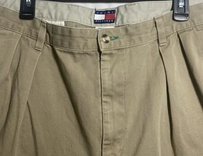 2000Tommy Hilfiger Mens 38x30 Tan Pleated Chinos Straight Cuff Dress Pants Crest - Thumbnail 2