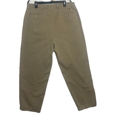 2000Tommy Hilfiger Mens 38x30 Tan Pleated Chinos Straight Cuff Dress Pants Crest - Thumbnail 3