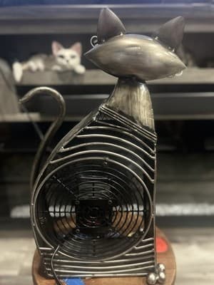 Deco Breeze Fan Cat Metal Sculpture Large Floor Desk Fan Kitty Brushed Silver - Thumbnail 4