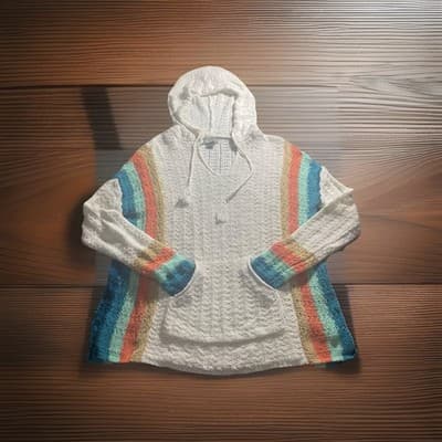 Cotton Sweater Hoodie Oversized Nautical Coastal Lagenlook Front Pocket Tassels