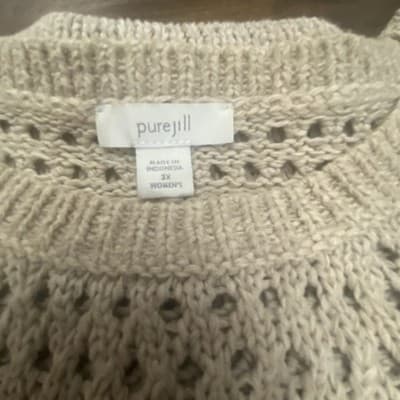 Pure Jill Oversized Open Weave Sweater Beige 3XL Cotton Nylon Blend Beachy - Thumbnail 7