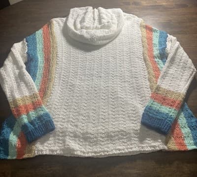 Cotton Sweater Hoodie Oversized Nautical Coastal Lagenlook Front Pocket Tassels - Thumbnail 3