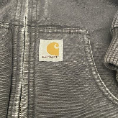 Carhartt Kids Boys Small 7-8 Gray Canvas Hooded Chore coat Insulated Lined - Thumbnail 2
