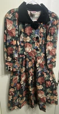 Cottontail Originals Vintage Girls Dress All Cotton W Velvet Collar Sz10 - Thumbnail 3