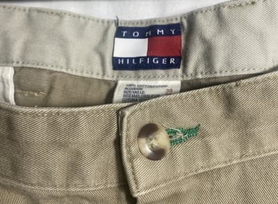 2000Tommy Hilfiger Mens 38x30 Tan Pleated Chinos Straight Cuff Dress Pants Crest - Thumbnail 7