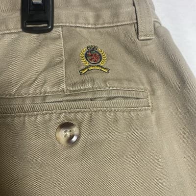2000Tommy Hilfiger Mens 38x30 Tan Pleated Chinos Straight Cuff Dress Pants Crest - Thumbnail 6