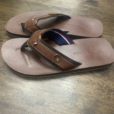 New Tommy Hilfiger Drew Dark Brown Sandals Flip Flops Men's Sz 8-9 Coastal Beach - Thumbnail 4