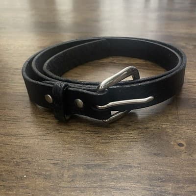 Unbranded Black Leather Belt With Silver Toned Brass