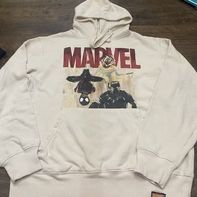 Marvel Superheroes Hoodie Unisex Sm Cream Beige SpiderMan Black Panther Storm