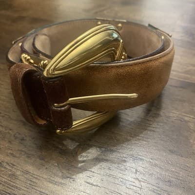 Brighton Vintage 90s Belt Colorblock Brown Green Tan Maroon Suede 33in Length - Thumbnail 5