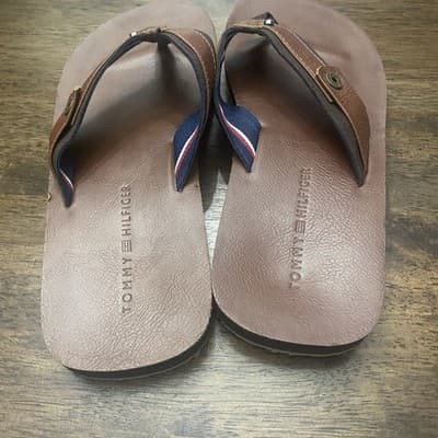 New Tommy Hilfiger Drew Dark Brown Sandals Flip Flops Men's Sz 8-9 Coastal Beach - Thumbnail 3