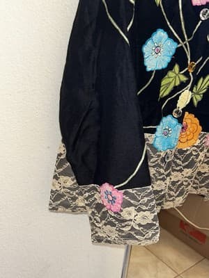 Black Floral Embroidered Lace Trim Carrie Allen Jacket Women's Size L Floral - Thumbnail 2