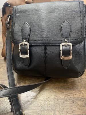 Tignanello Black Pebbled Leather Crossbody Double Buckle MagneticClose Bag Purse