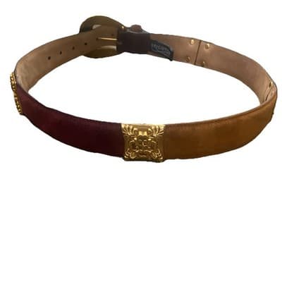 Brighton Vintage 90s Belt Colorblock Brown Green Tan Maroon Suede 33in Length - Thumbnail 2