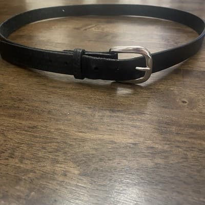 Unbranded Black Leather Belt With Silver Toned Brass - Thumbnail 3