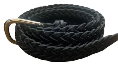 Genuine Leather Black Braided Belt Made In Argentina M-L Gold Buckle Classic