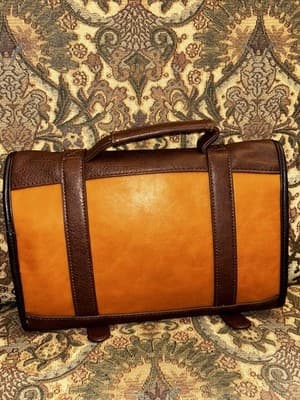 Vetelli Italian Hanging Travel Toiletry Bag | Brown & Camel Color Vegan Leather - Thumbnail 2