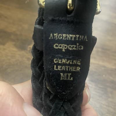 Genuine Leather Black Braided Belt Made In Argentina M-L Gold Buckle Classic - Thumbnail 2