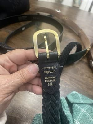 Genuine Leather Black Braided Belt Made In Argentina M-L Gold Buckle Classic - Thumbnail 3