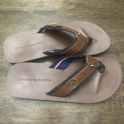New Tommy Hilfiger Drew Dark Brown Sandals Flip Flops Men's Sz 8-9 Coastal Beach - Thumbnail 2
