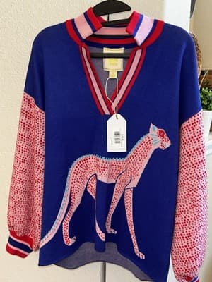 Emily McCarthy LONG-SLEEVE SWEATER NWT XL Cheetah Animal Bright NEW