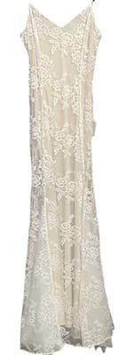 Lulus NWT Ivory Lace Overlay Wedding Spagg Strap Bridal Beachy Boho Formal Sm - Thumbnail 3