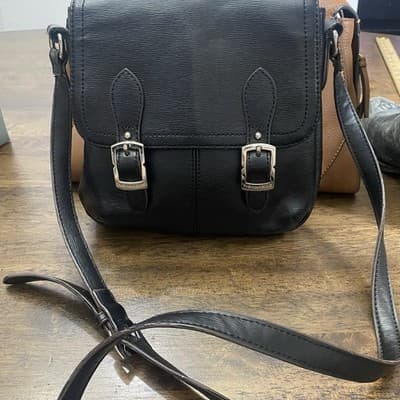 Tignanello Black Pebbled Leather Crossbody Double Buckle MagneticClose Bag Purse - Thumbnail 2
