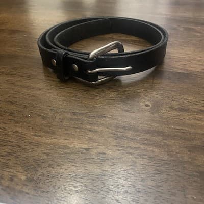 Unbranded Black Leather Belt With Silver Toned Brass - Thumbnail 4