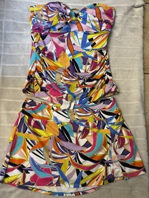 NWT BLEU Rod Beattie Tankini Set Womens 8 Bandeau Multicolor Tropical