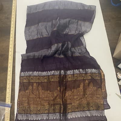 100% Silk Scarf Purple Gold Silver 66x20 - Thumbnail 3