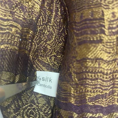 100% Silk Scarf Purple Gold Silver 66x20 - Thumbnail 5