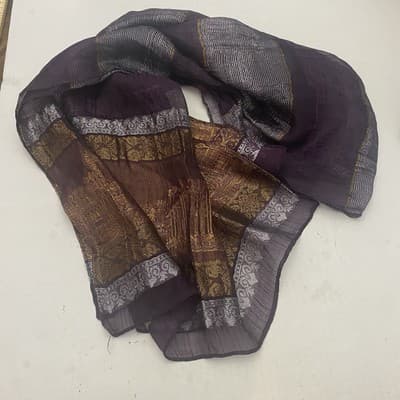 100% Silk Scarf Purple Gold Silver 66x20 - Thumbnail 9