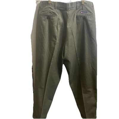 Vintage Chaps Ralph Lauren Pants Mens 36x30 Olive Green Pleated Chino Cuffed Hem - Thumbnail 2