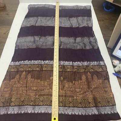 100% Silk Scarf Purple Gold Silver 66x20 - Thumbnail 6