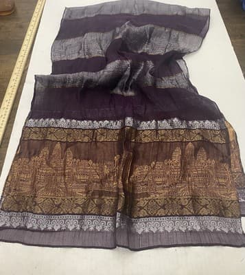 100% Silk Scarf Purple Gold Silver 66x20 - Thumbnail 2