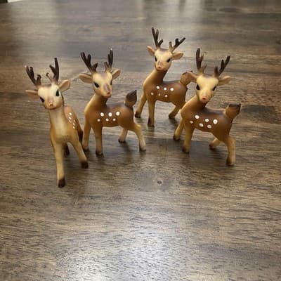 Japanese Vintage Christmas Reindeer Soft Vinyl 5" 1950’s Lot Of 4