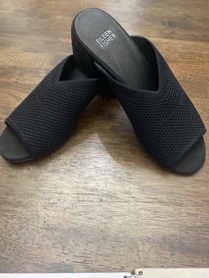 Eileen Fisher Katniss Peep Toe Mules Nude Nubuck Leather Block Heel Size 7