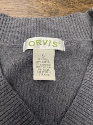 Orvis Women's Gray Wool Blend Long-Sleeve V-Neck Pullover Sweater - Size L - Thumbnail 2