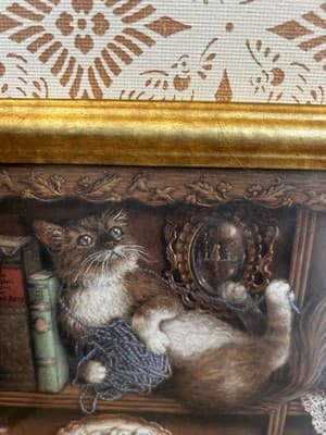 Mischief by Janet Kruskamp Framed Print Three Cats 11.25 x 9.25" Vintage - Thumbnail 3